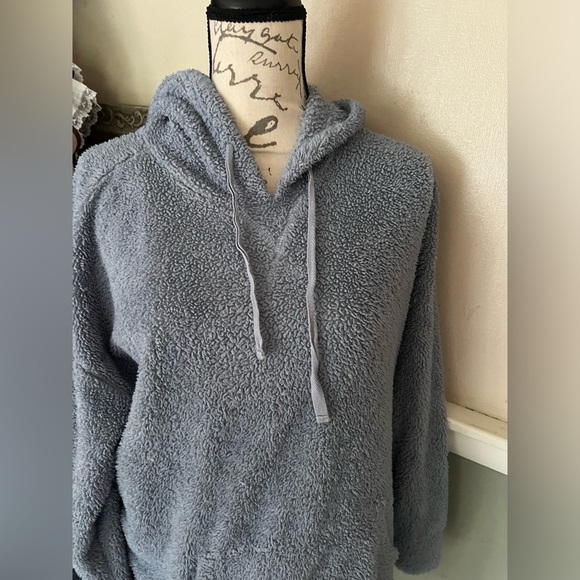 Pink Rose Sherpa Blue Hoodie with pockets - Picture 2 of 5